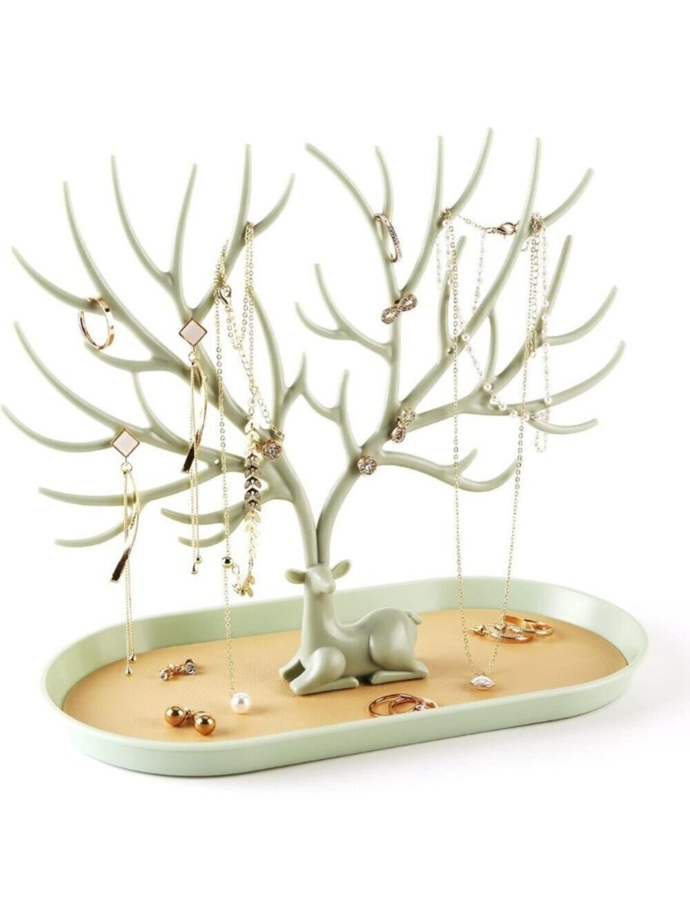 Antler Jewelry Rack with PU Leather Organizer for Rings Earrings Necklace